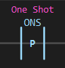 ONS instruction block: a contact drawn with a P between the bars, on the storage tag ONS